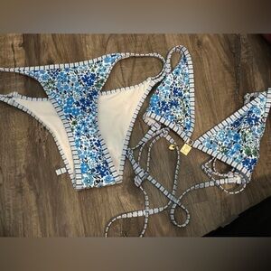 Floral Blue and White Bikini Set